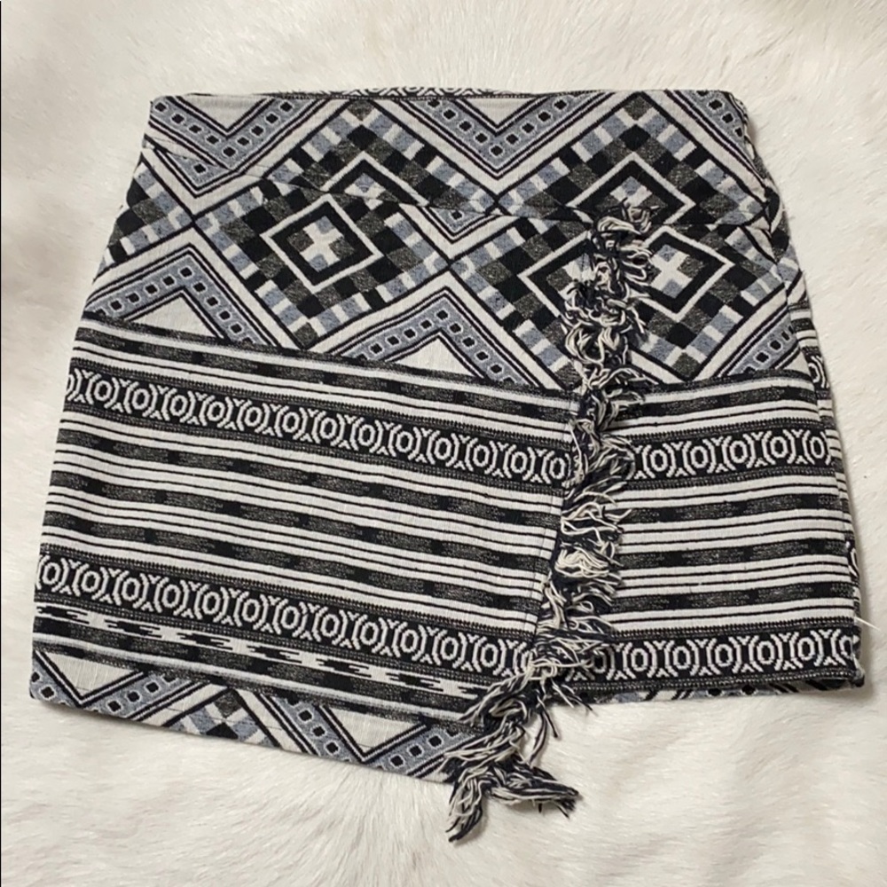 Fringe Tweed Faux Wrap Skirt